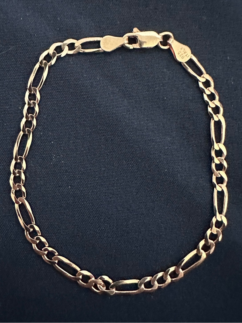Made in Italy NWT Rose Gold Over .925 Sterling Silver Figaro Bracelet 19cm 7.5"
